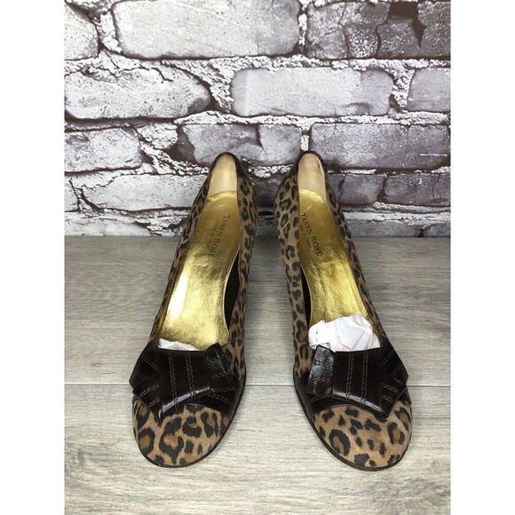 Taryn Rose Leopard Print Brown Bow Peep Toe Heels Shoes Women Sz 9M US/38.5EU - Picture 10 of 16